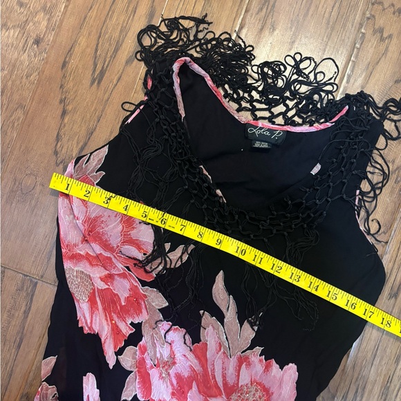 Vintage Whimsigoth Boho Fairycore Black Floral Fringe Chiffon Dress Beaded - Picture 12 of 15